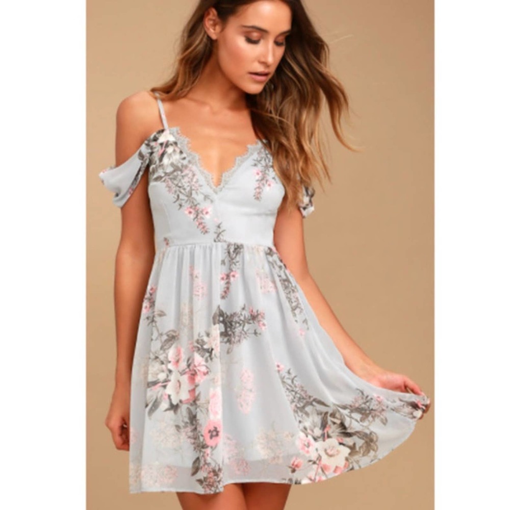 Lulu's Light Blue Floral Mini Dress